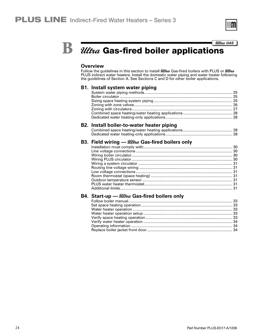 Weil-McLain PLUS-E017-A/1206 manual Gas-fired boiler applications, B1. Install system water piping 