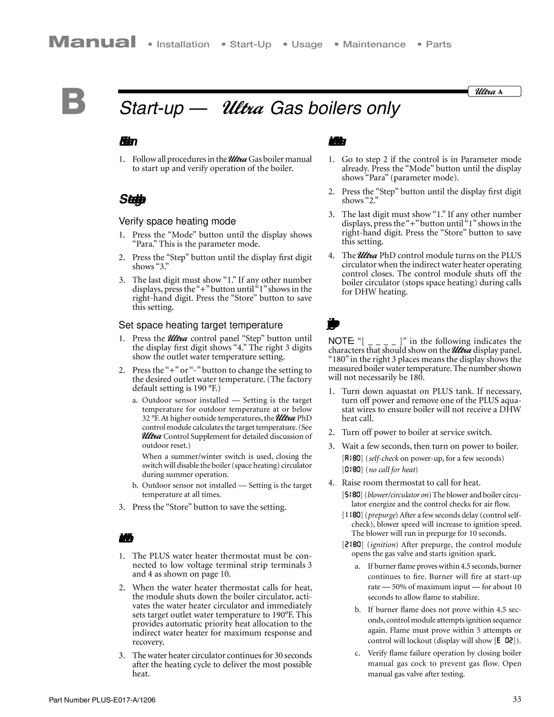 Weil-McLain PLUS-E017-A/1206 B4 Start-up Gas boilers only, Follow boiler manual Water heater operation setup 