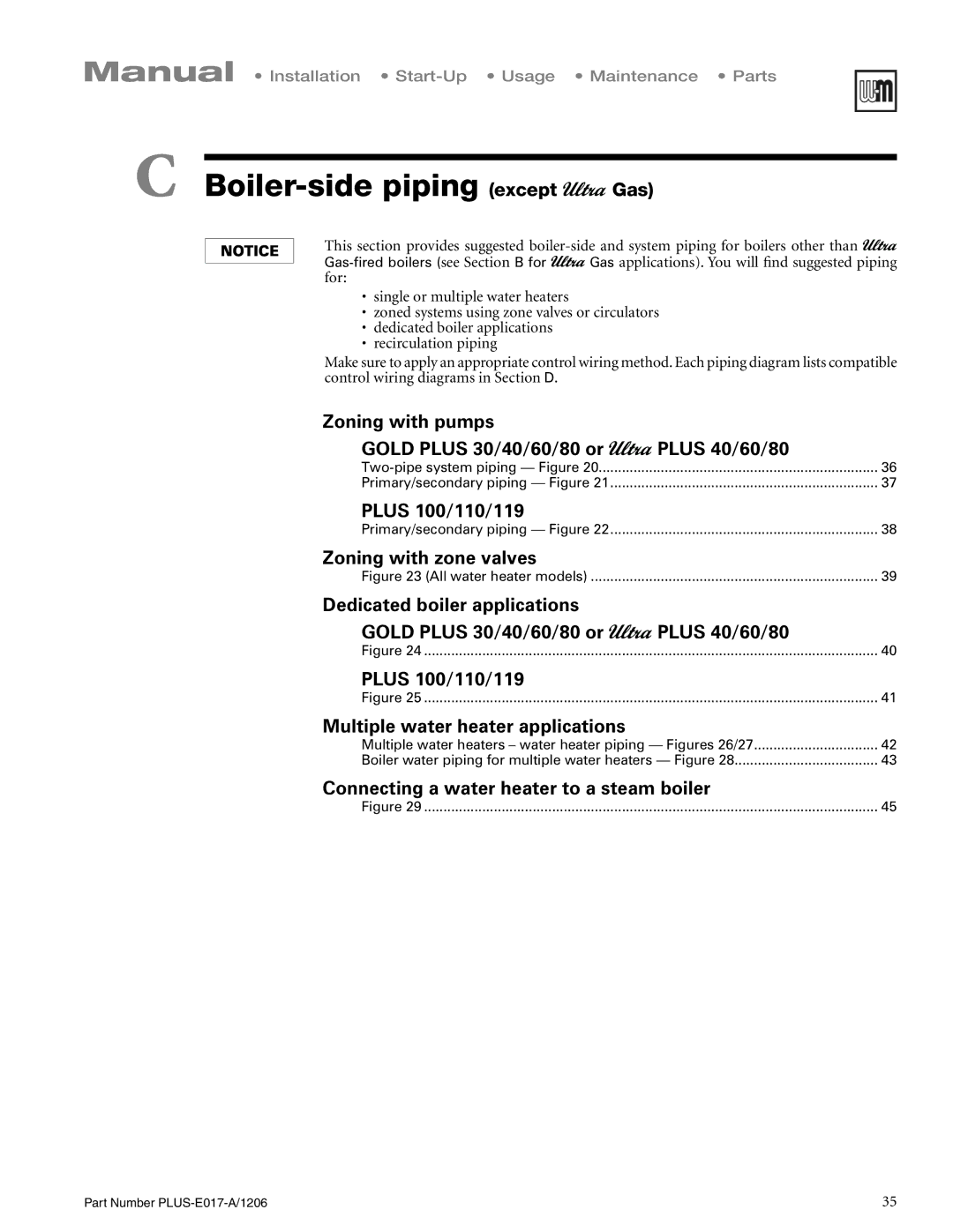 Weil-McLain PLUS-E017-A/1206 manual Boiler-side piping except Gas, All water heater models 