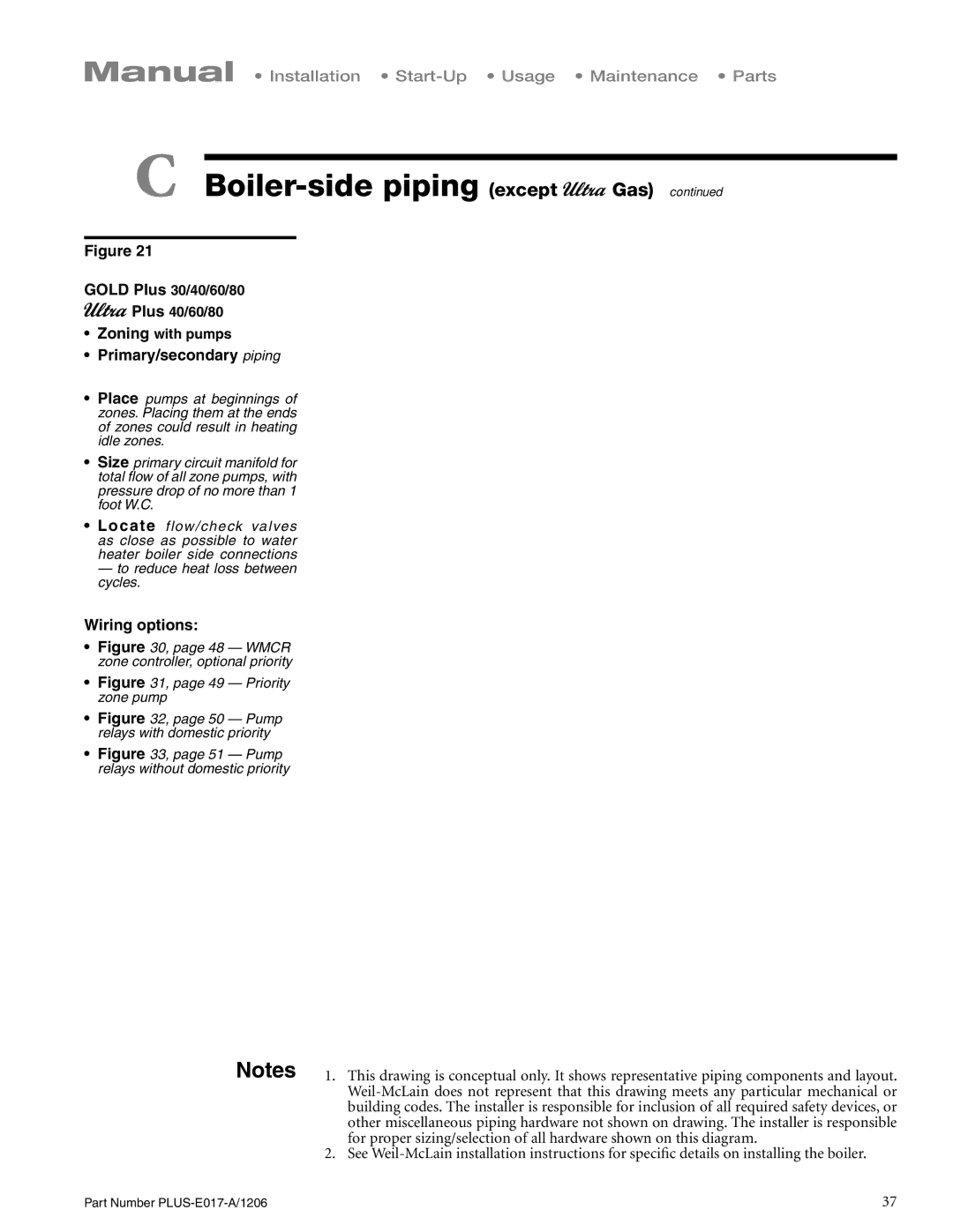 Weil-McLain PLUS-E017-A/1206 manual Primary/secondary piping 