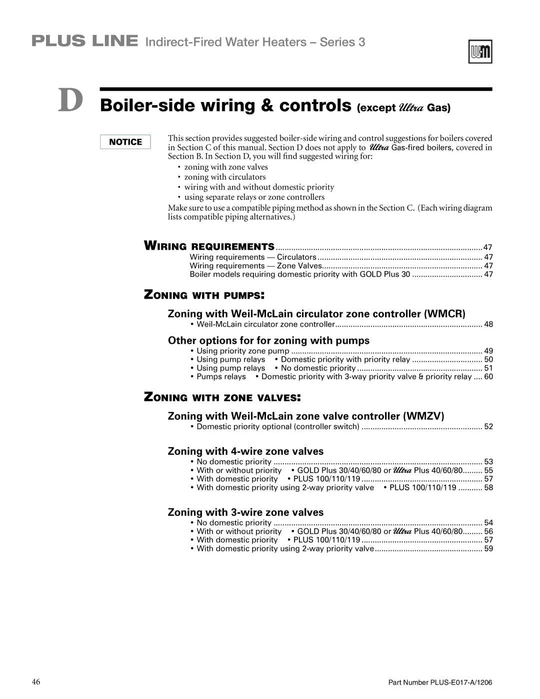 Weil-McLain PLUS-E017-A/1206 manual Boiler-side wiring & controls except Gas 