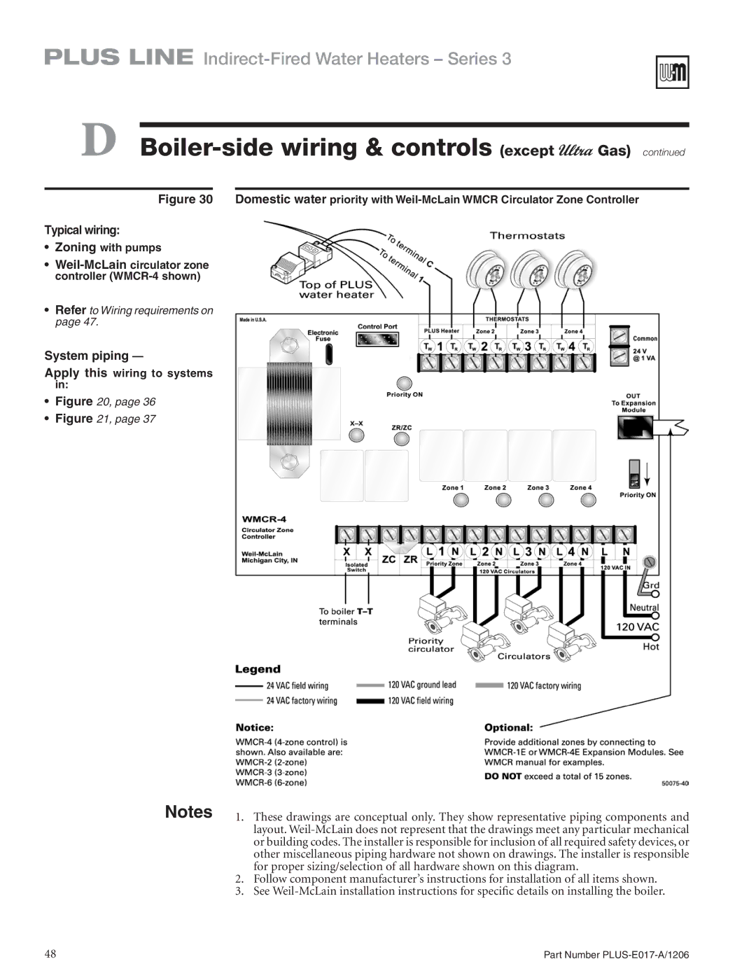 Weil-McLain PLUS-E017-A/1206 manual Typical wiring, System piping 