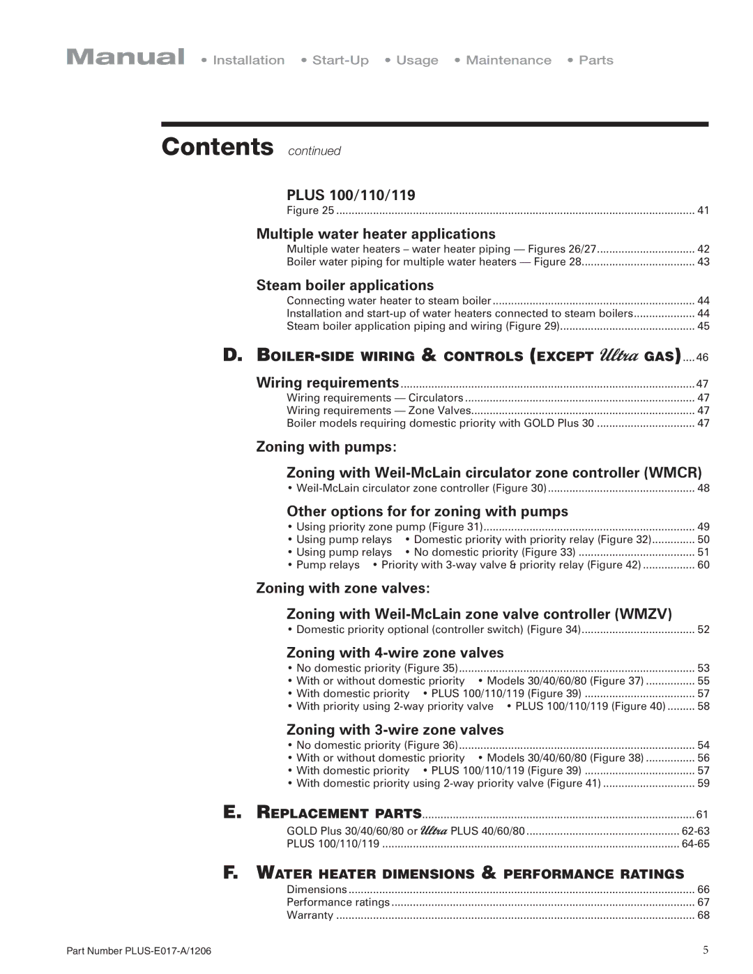 Weil-McLain PLUS-E017-A/1206 manual Plus 100/110/119 Multiple water heater applications 