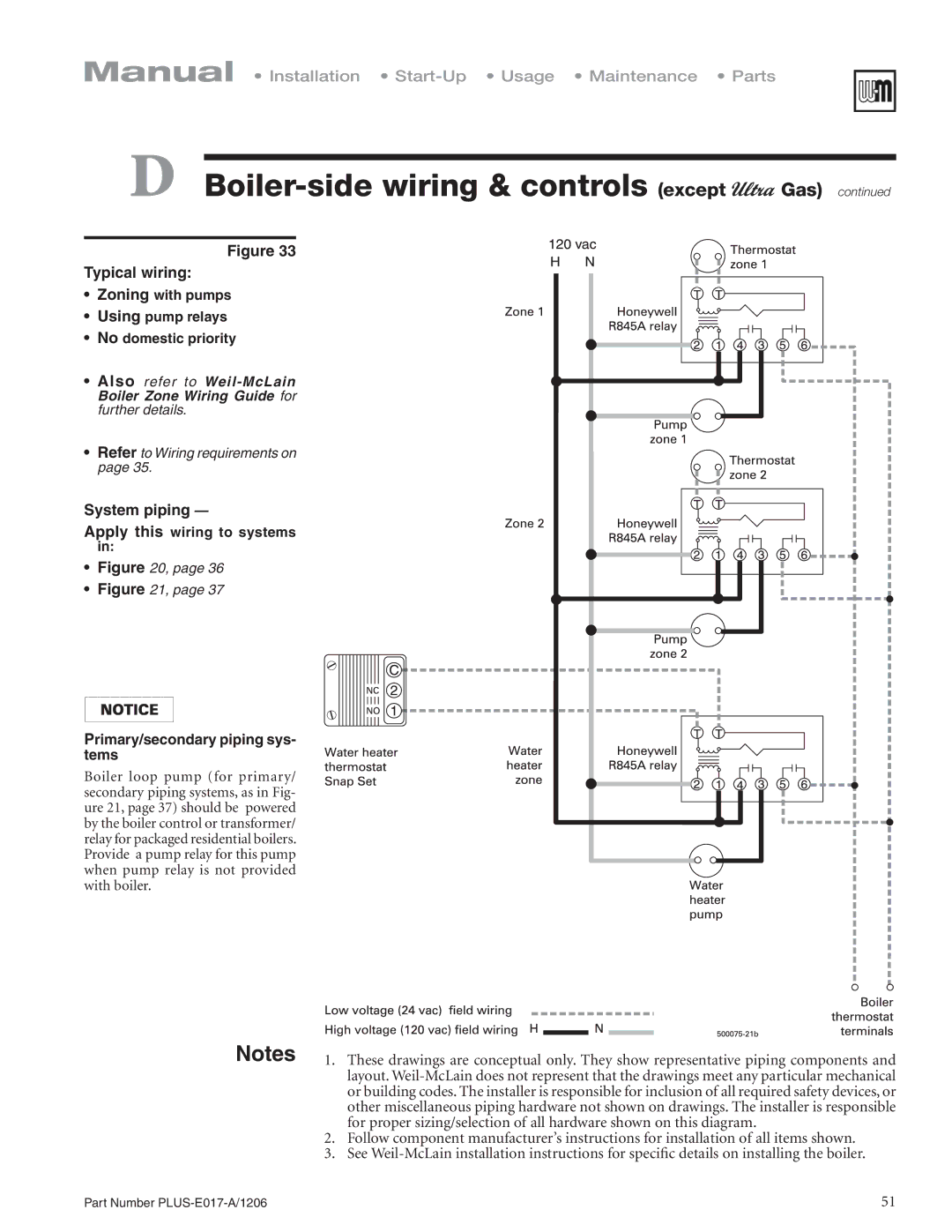 Weil-McLain PLUS-E017-A/1206 manual Zoning with pumps Using pump relays No domestic priority 