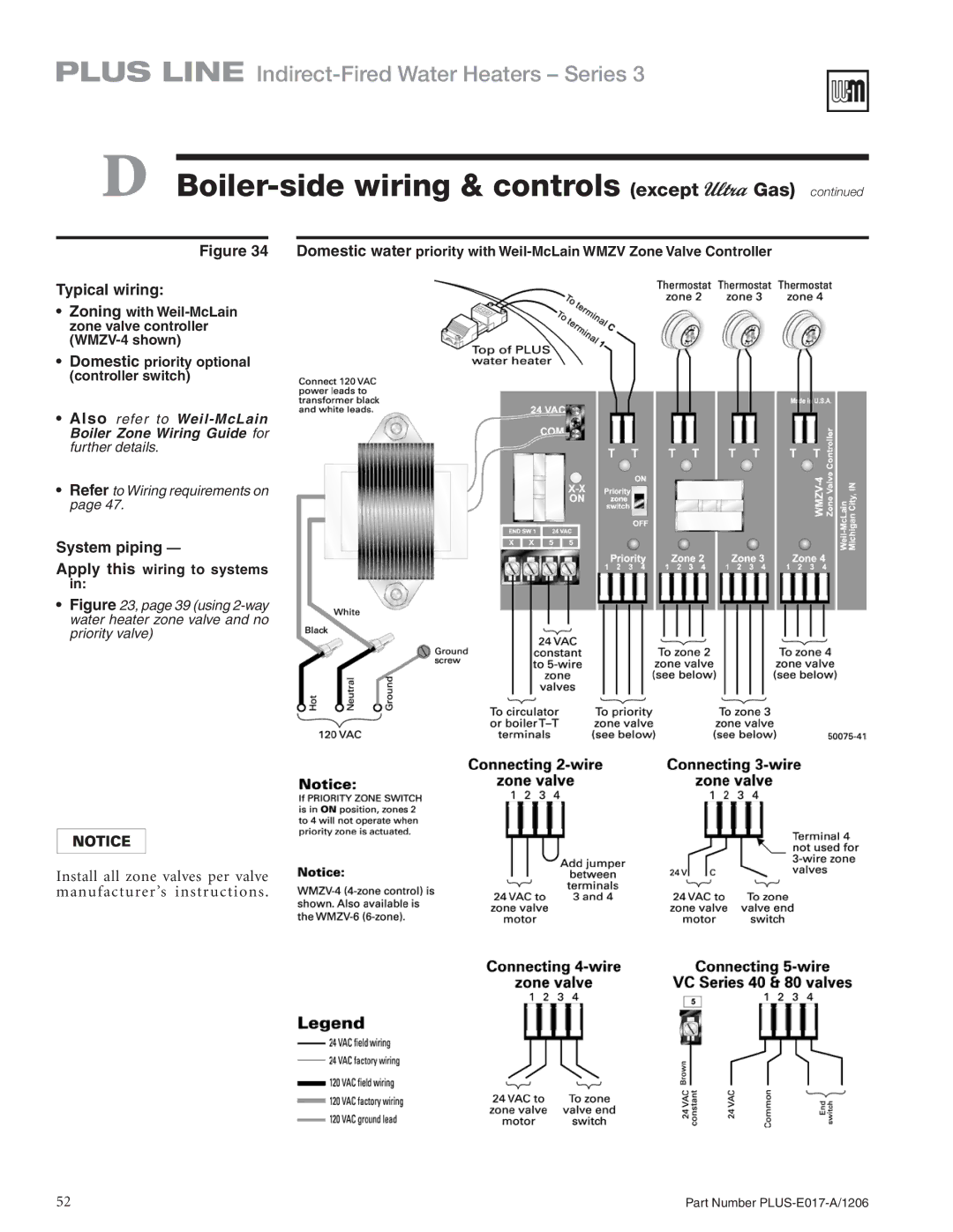 Weil-McLain PLUS-E017-A/1206 manual using 2-way water heater zone valve and no priority valve 