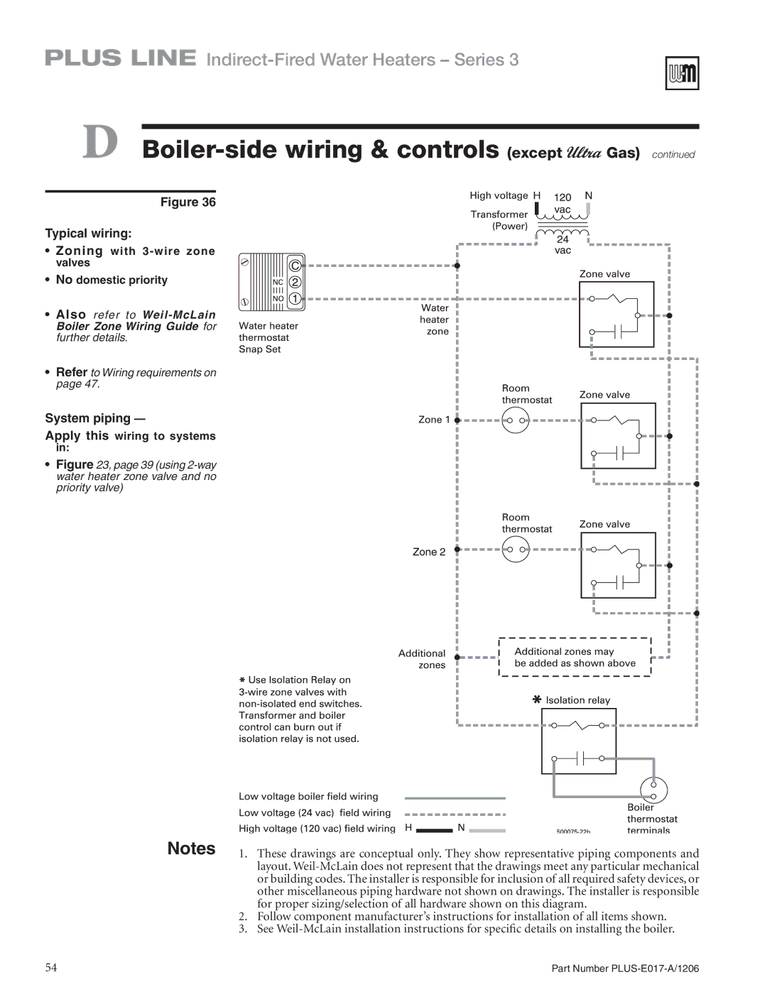 Weil-McLain PLUS-E017-A/1206 manual Zoning with 3-wire zone valves No domestic priority 