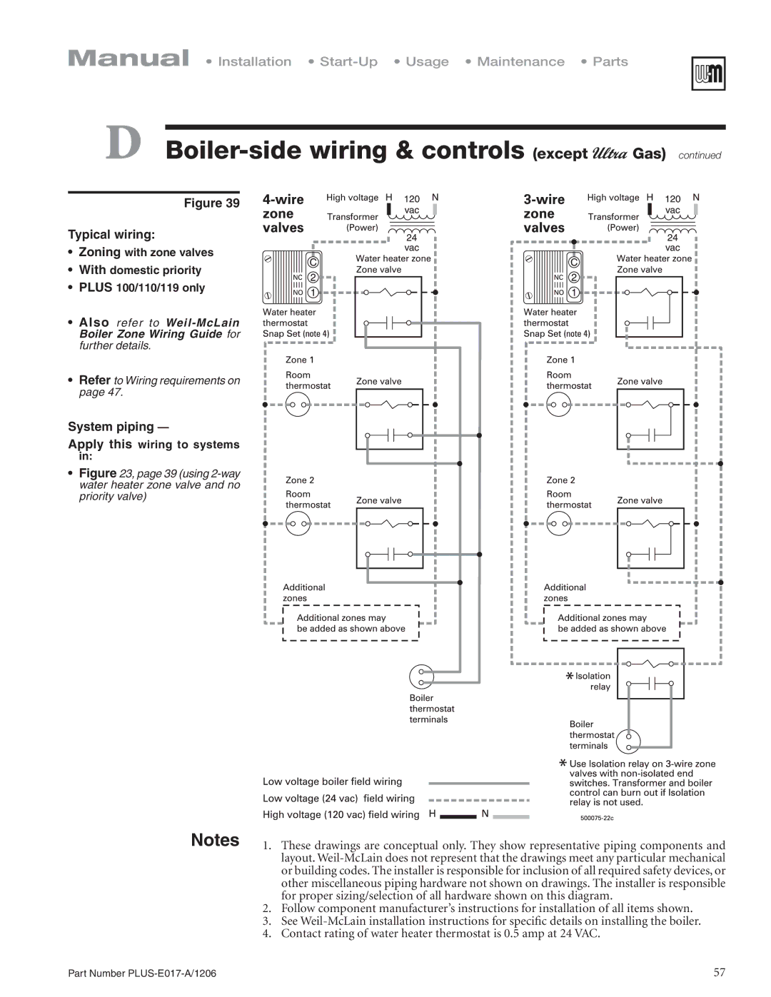 Weil-McLain PLUS-E017-A/1206 manual using 2-way Water heater zone valve and no priority valve 