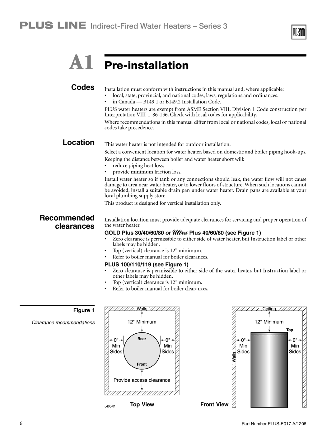 Weil-McLain PLUS-E017-A/1206 manual A1 Pre-installation, Codes, Gold Plus 30/40/60/80 or Plus 40/60/80 see Figure 