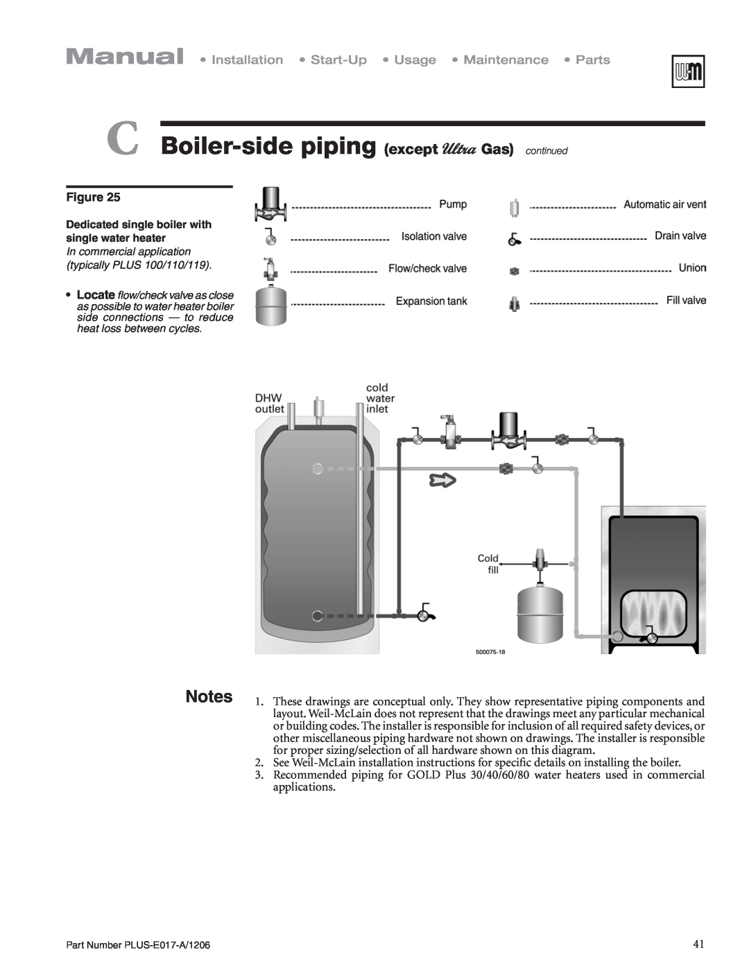 Weil-McLain PLUS-E017-A/1206 manual C Boiler-sidepiping except Gas continued, applications 