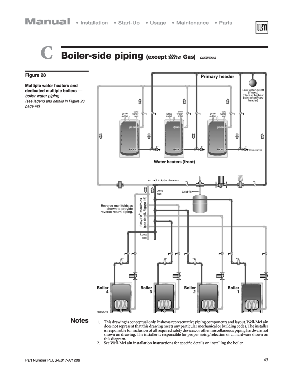 Weil-McLain PLUS-E017-A/1206 C Boiler-sidepiping except Gas continued, this diagram, see legend and details in , page 