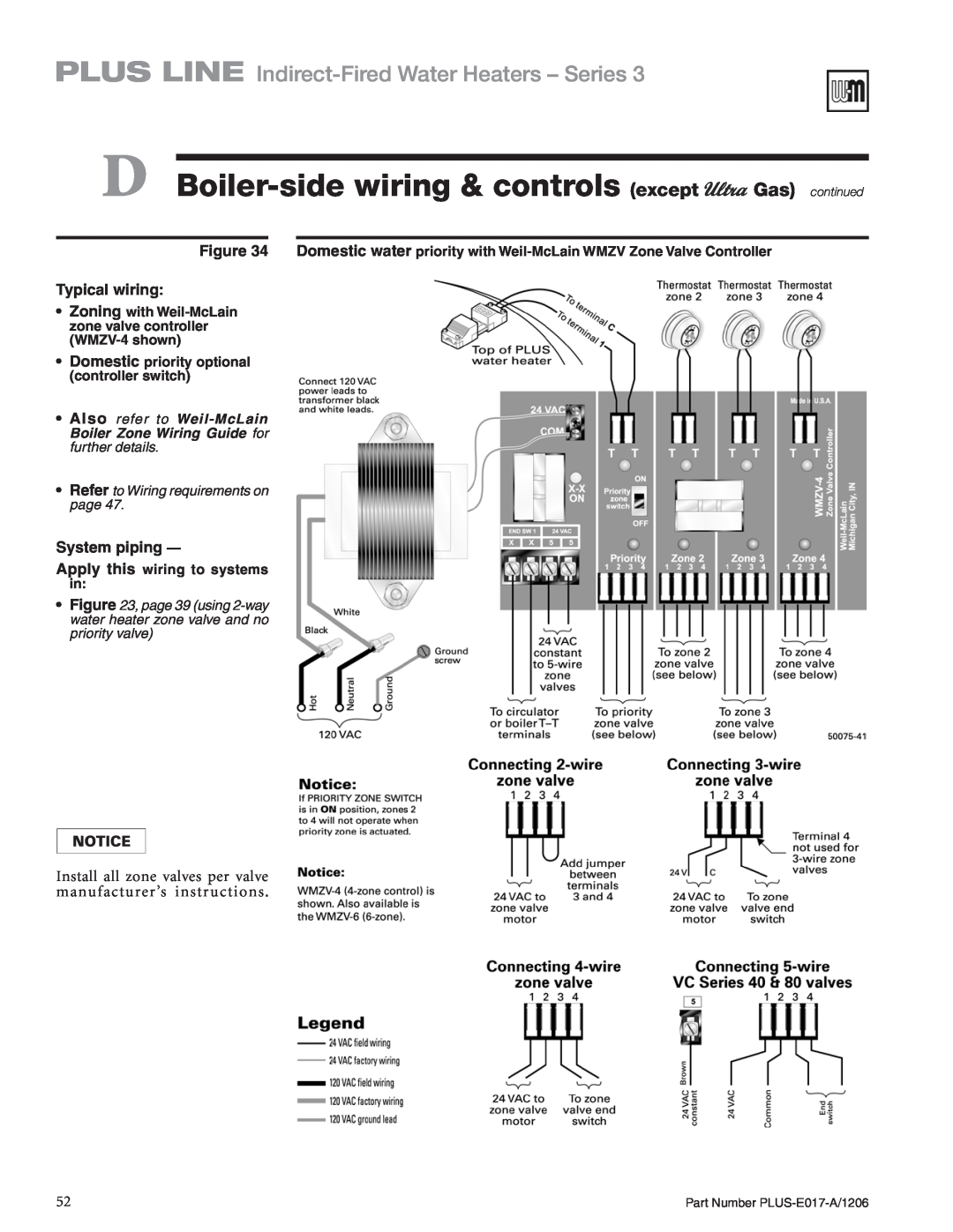 Weil-McLain PLUS-E017-A/1206 manual PLUS LINE Indirect-FiredWater Heaters - Series, Typical wiring, System piping 