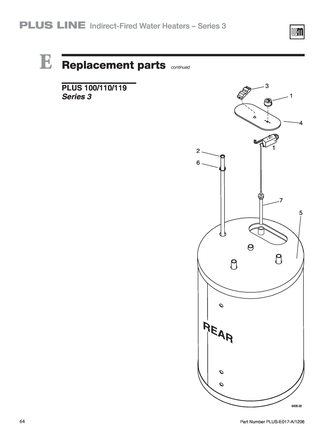 Weil-McLain PLUS-E017-A/1206 manual E Replacement parts continued, PLUS LINE Indirect-FiredWater Heaters - Series 