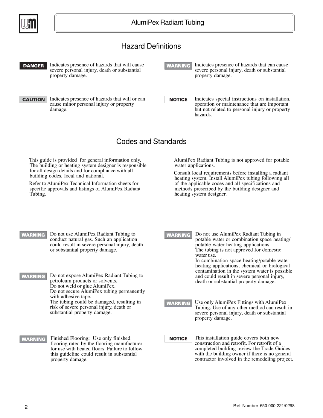 Weil-McLain Radiant Heater manual Hazard Definitions, Codes and Standards 