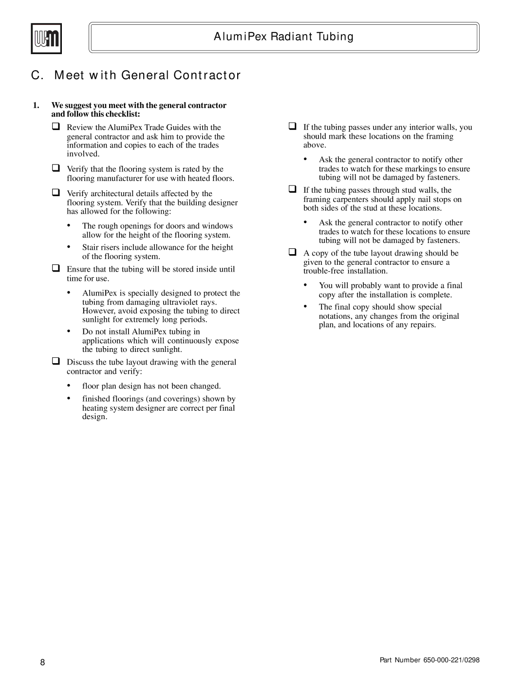 Weil-McLain Radiant Heater manual Meet with General Contractor 