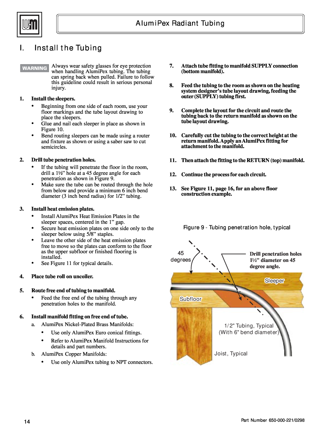 Weil-McLain Radiant Heater manual I.Install the Tubing, AlumiPex Radiant Tubing 