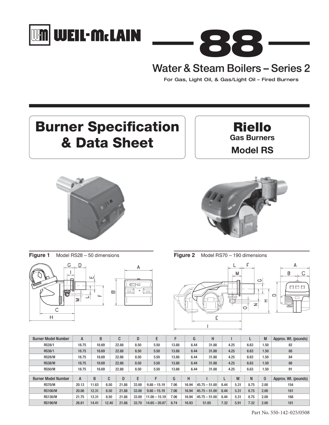 Weil-McLain RS dimensions Burner Specification Data Sheet 