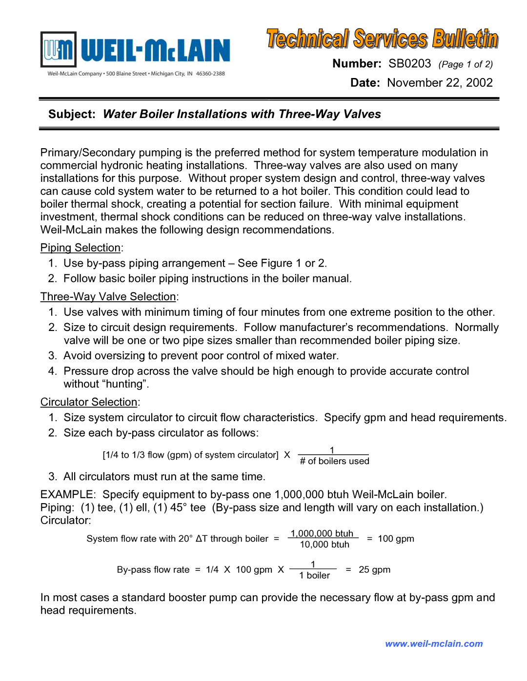 Weil-McLain SB0203 manual Subject Water Boiler Installations with Three-Way Valves 