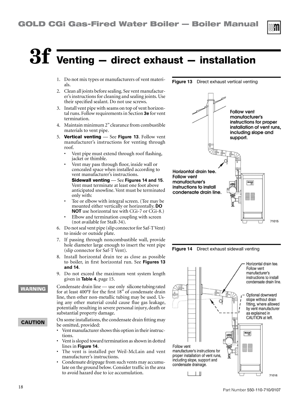 Weil-McLain Series 2 manual 3f Venting direct exhaust installation, Direct exhaust vertical venting 