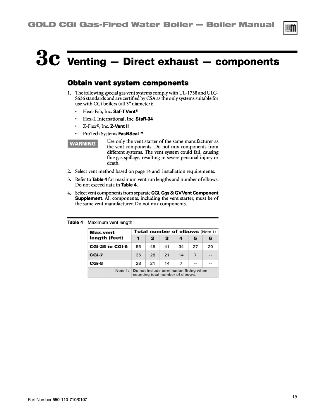 Weil-McLain Series 2 manual 3c Venting — Direct exhaust — components, GOLD CGi Gas-FiredWater Boiler — Boiler Manual 