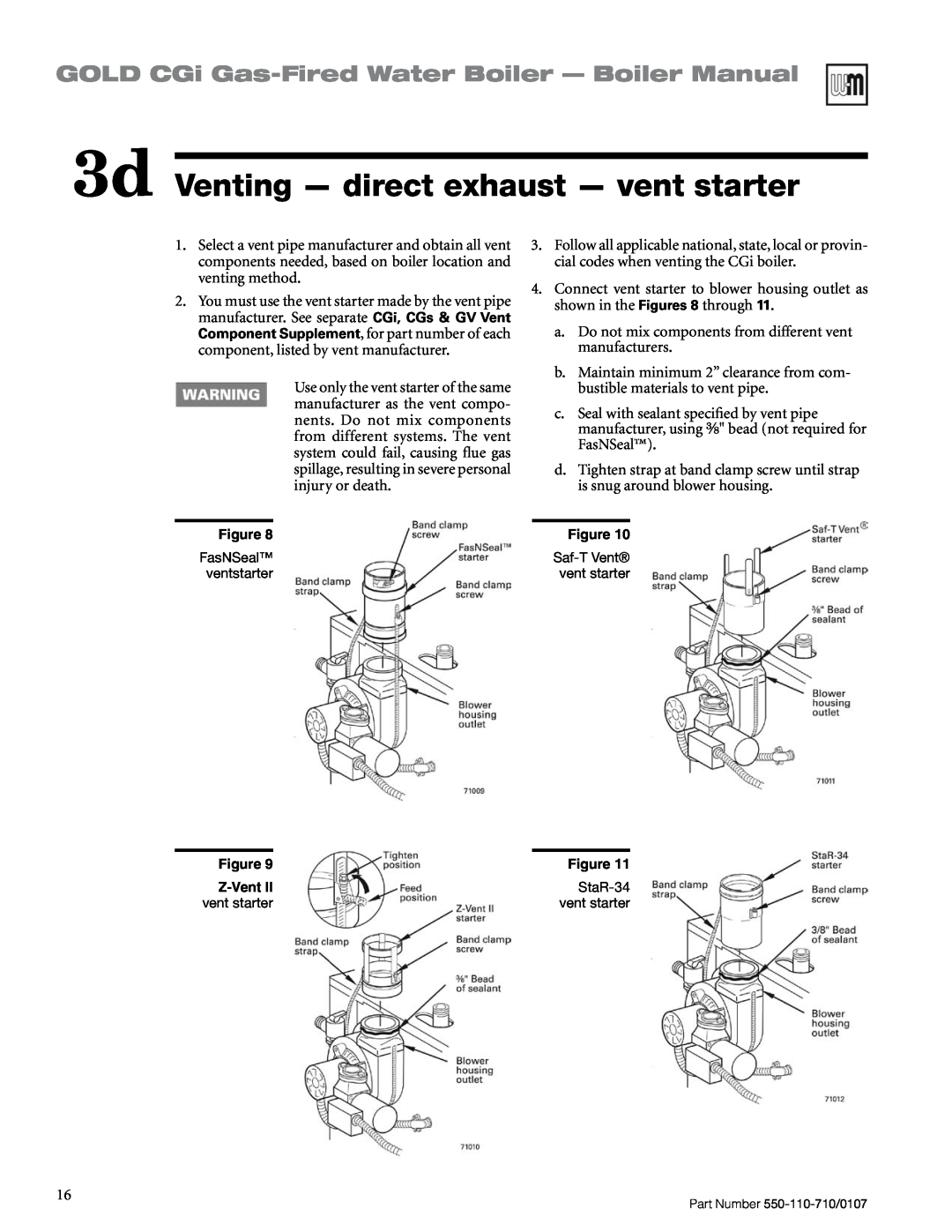 Weil-McLain Series 2 manual 3d Venting - direct exhaust - vent starter, GOLD CGi Gas-FiredWater Boiler — Boiler Manual 