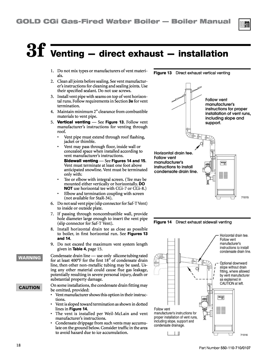 Weil-McLain Series 2 manual 3f Venting — direct exhaust — installation, GOLD CGi Gas-FiredWater Boiler - Boiler Manual 