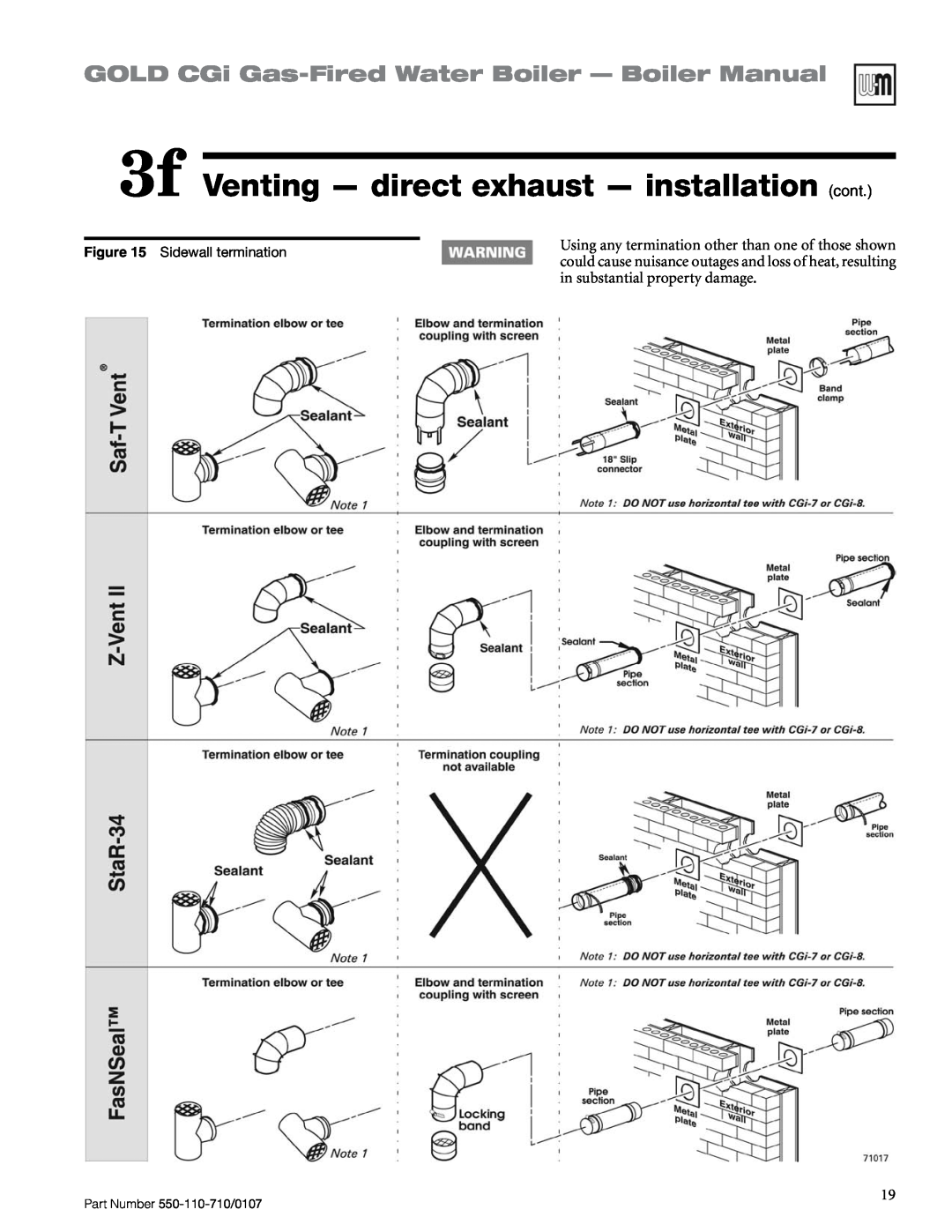 Weil-McLain Series 2 manual 3f Venting — direct exhaust — installation cont, GOLD CGi Gas-FiredWater Boiler — Boiler Manual 