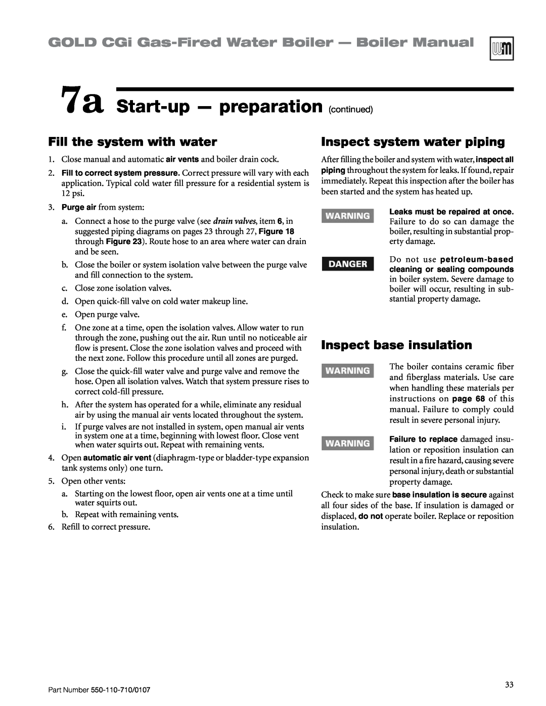 Weil-McLain Series 2 manual 7a Start-up— preparation continued, GOLD CGi Gas-FiredWater Boiler - Boiler Manual 