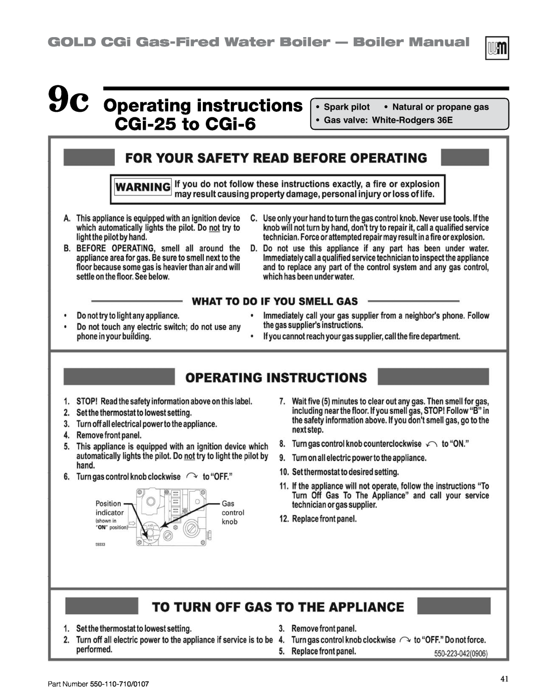 Weil-McLain Series 2 manual 9c Operating instructions CGi-25to CGi-6, GOLD CGi Gas-FiredWater Boiler — Boiler Manual 