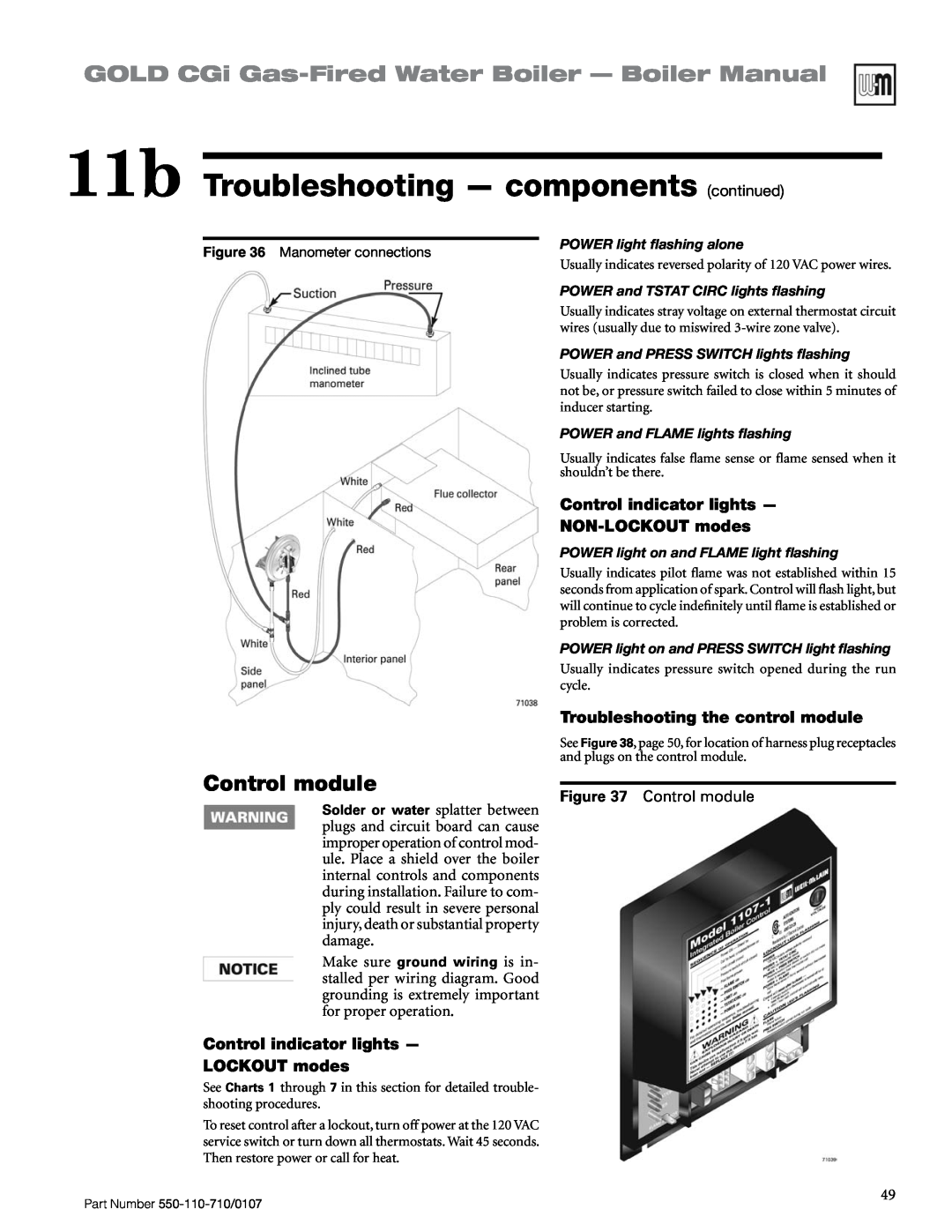 Weil-McLain Series 2 manual 11b Troubleshooting — components continued, GOLD CGi Gas-FiredWater Boiler — Boiler Manual 