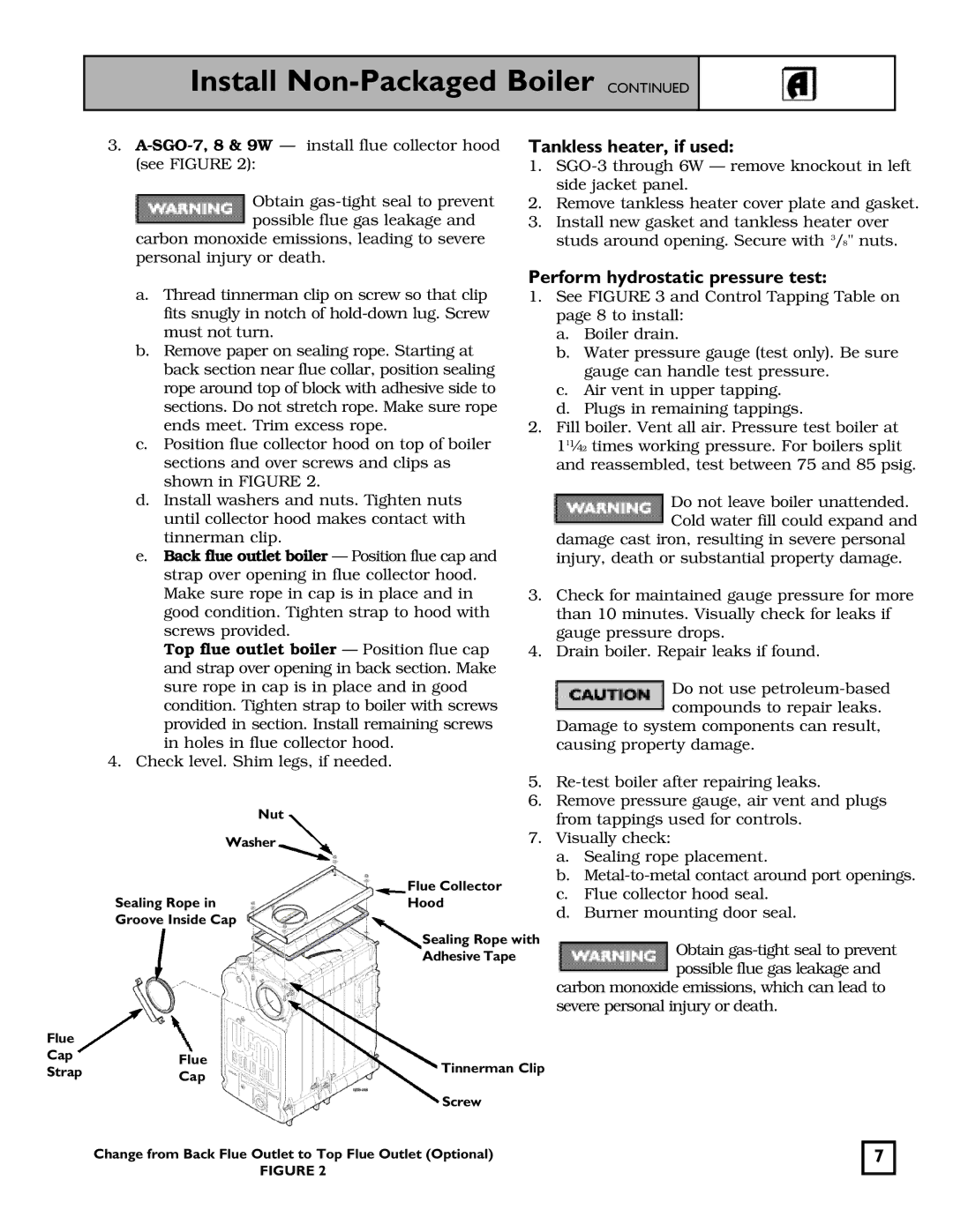 Weil-McLain SGO-W SERIES 3 OIL-FIRED NATURAL DRAFT WATER BOILER, 550-141-827/1201 manual Tankless heater, if used 