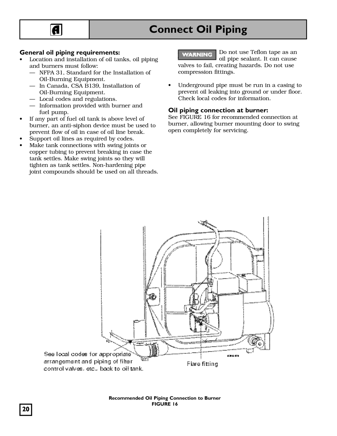 Weil-McLain 550-141-827/1201 manual Connect Oil Piping, General oil piping requirements, Oil piping connection at burner 