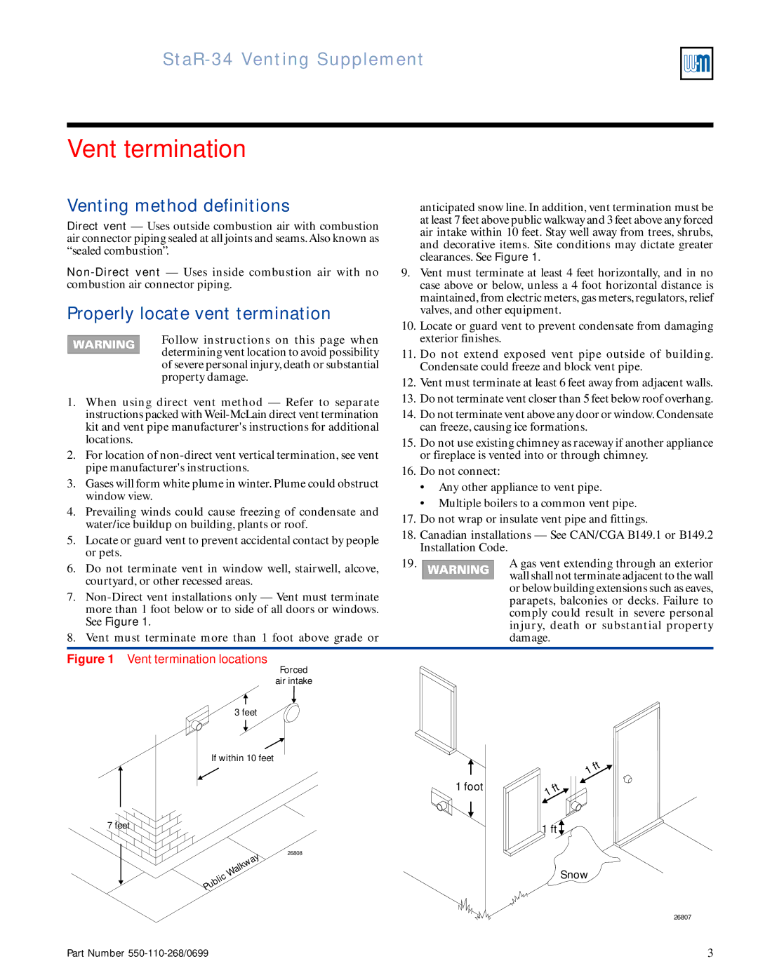 Weil-McLain STAR-34 manual Vent termination, Venting method definitions, Properly locate vent termination 