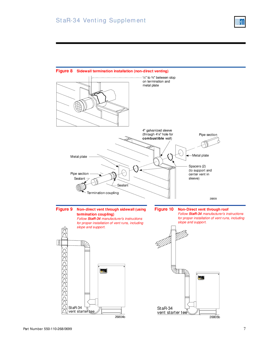 Weil-McLain STAR-34 manual Sidewall termination installation non-direct venting, Combustible wall 