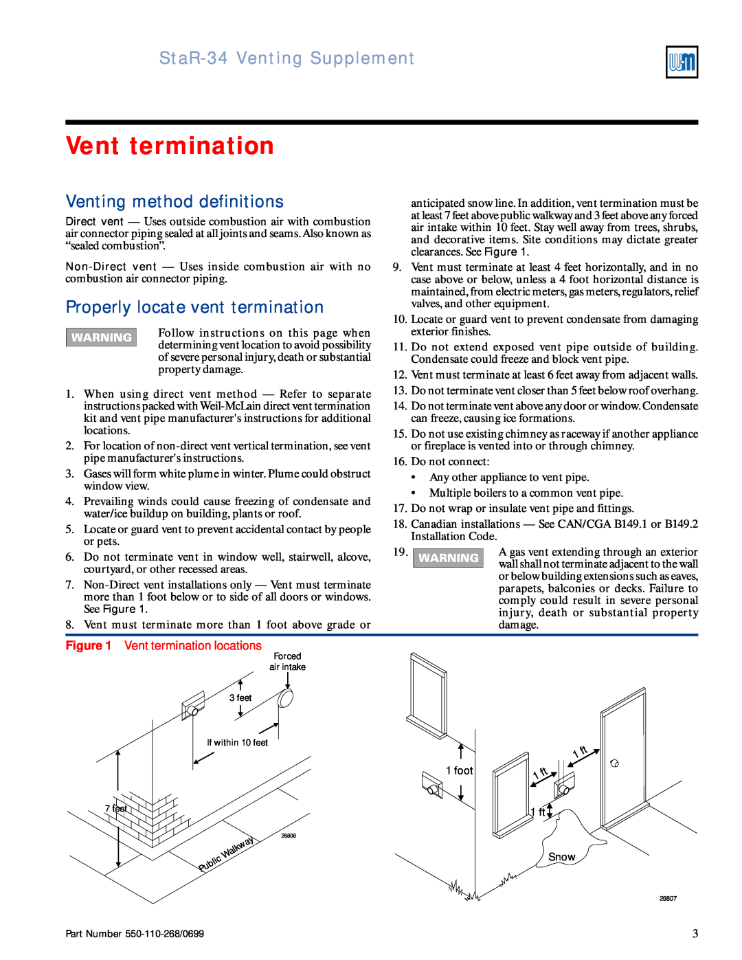 Weil-McLain STAR-34 manual StaR-34Venting Supplement, Venting method definitions, Vent termination locations 