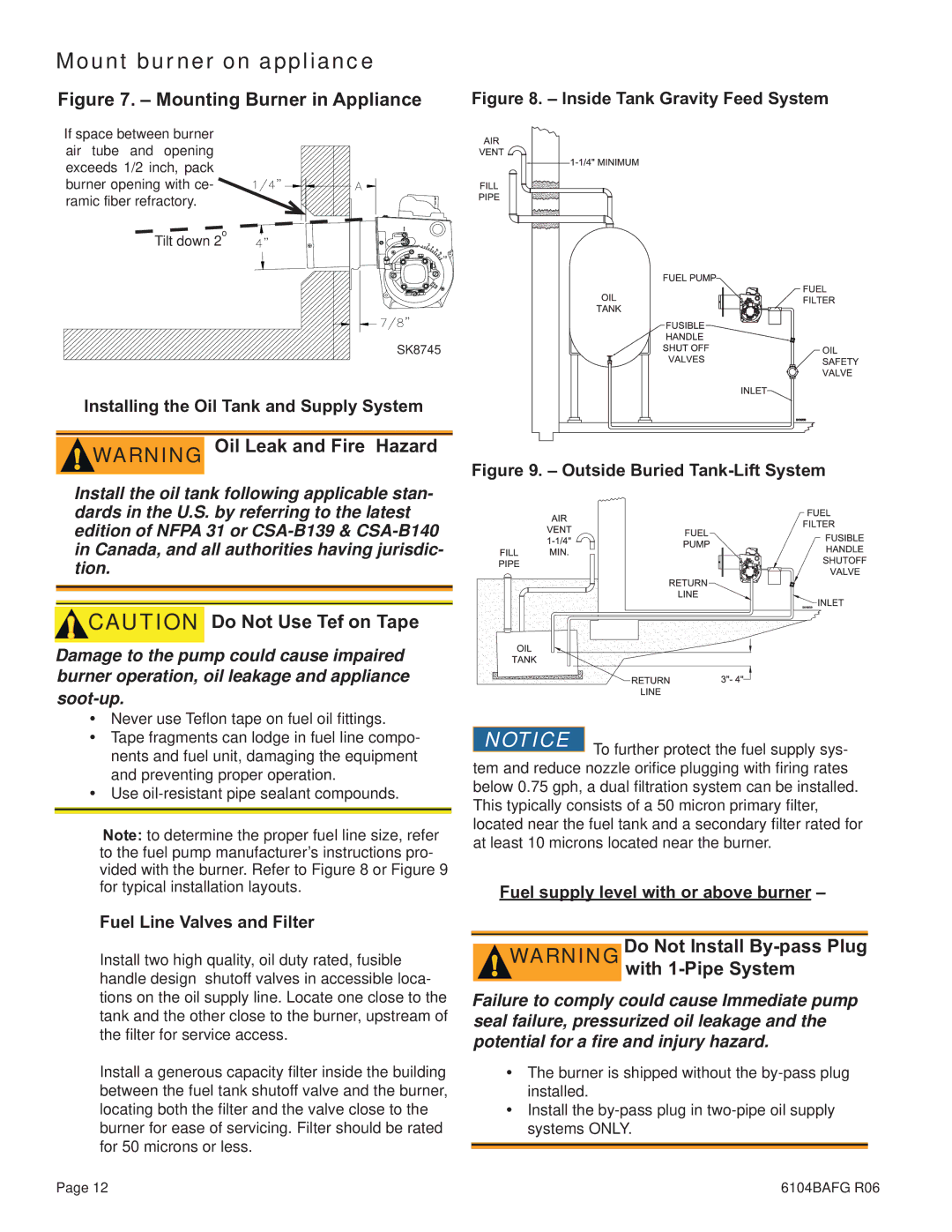 Weil-McLain UO-4 CV, UO-5 CV, UO-3 CV manual Installing the Oil Tank and Supply System, Fuel Line Valves and Filter 