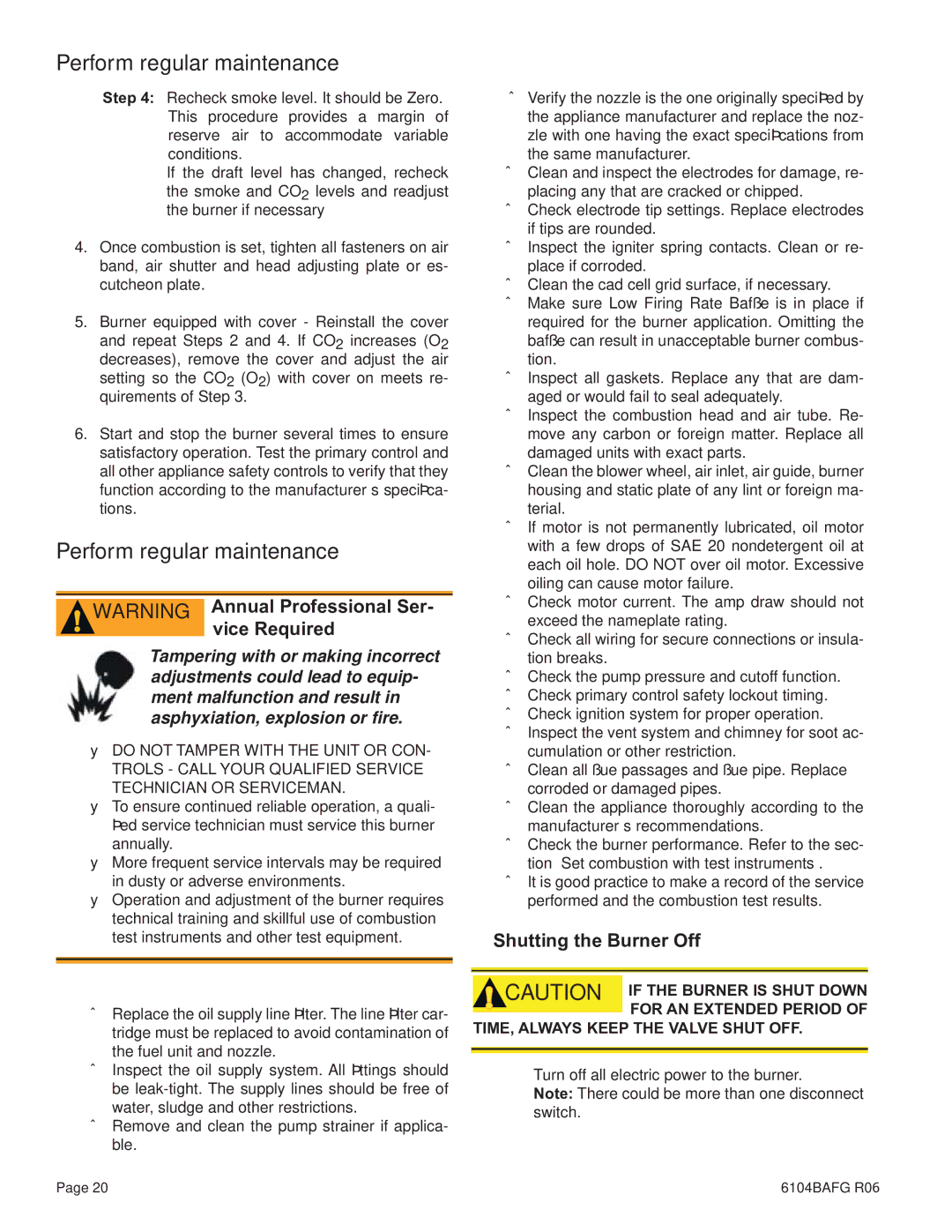 Weil-McLain UO-5 CV, UO-4 CV, UO-3 CV manual Perform regular maintenance, Shutting the Burner Off 