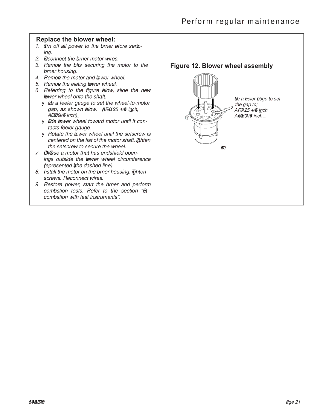 Weil-McLain UO-4 CV, UO-5 CV, UO-3 CV manual Replace the blower wheel, Blower wheel assembly 