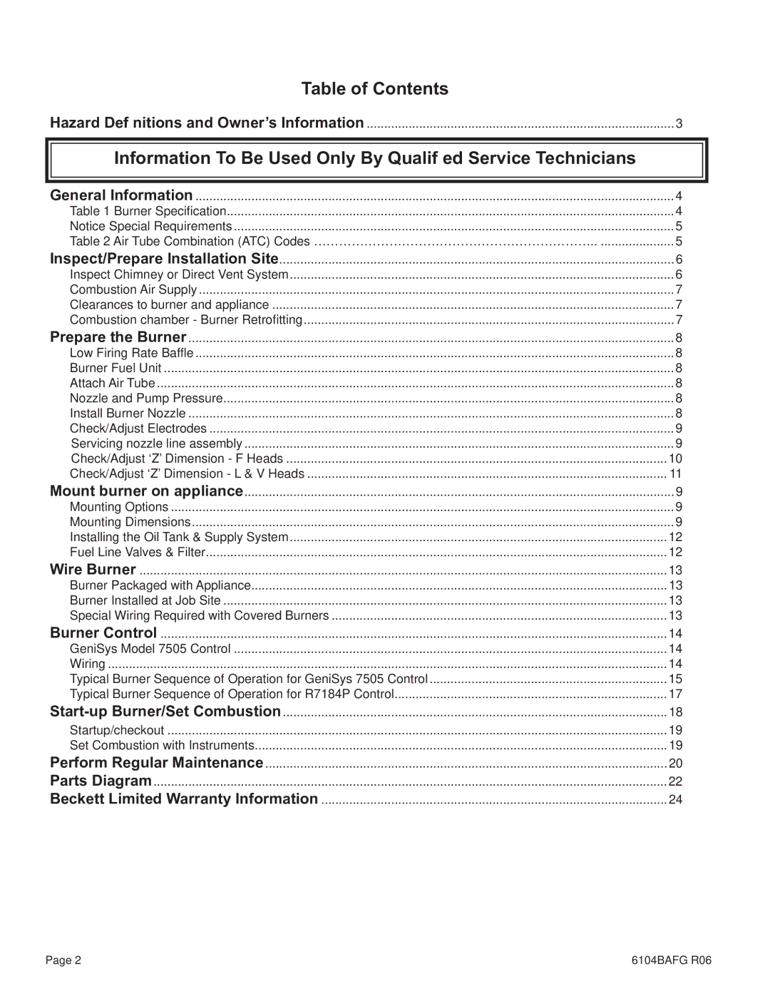 Weil-McLain UO-5 CV, UO-4 CV, UO-3 CV manual Table of Contents, Information To Be Used Only By Qualif ed Service Technicians 