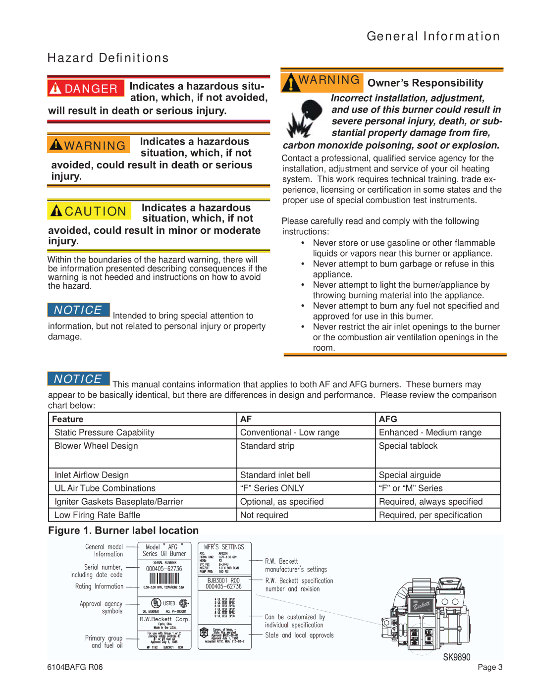 Weil-McLain UO-4 CV manual Hazard Deﬁnitions, General Information, Indicates a hazardous situ, Ation, which, if not avoided 