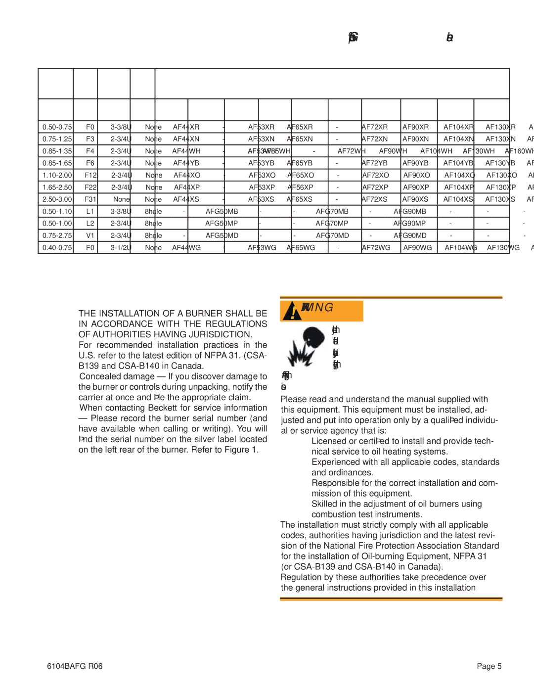 Weil-McLain UO-5 CV, UO-4 CV, UO-3 CV manual General Speciﬁcations, Air Tube Combination ATC codes 