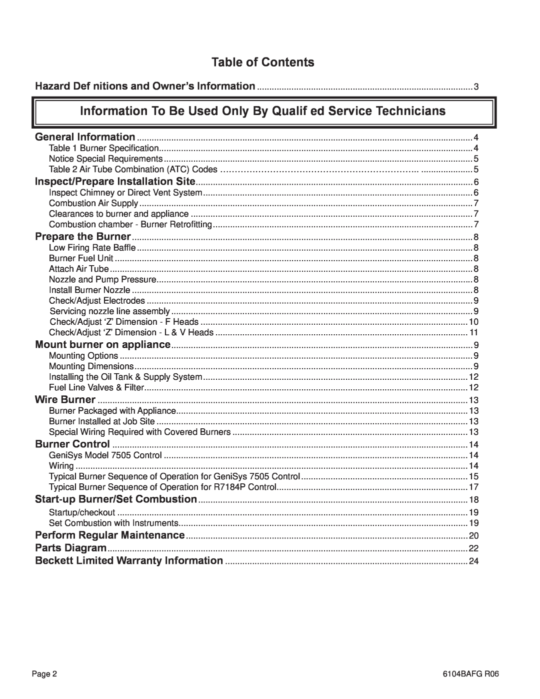 Weil-McLain UO-5 CV, UO-4 CV, UO-3 CV manual Table of Contents 
