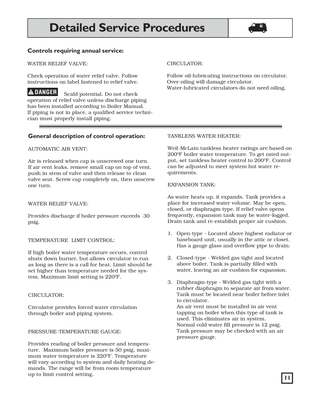 Weil-McLain WGO manual Controls requiring annual service, General description of control operation 