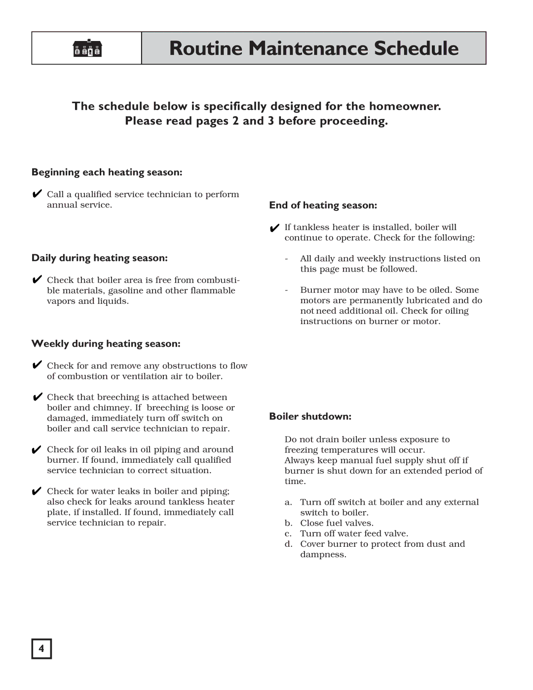 Weil-McLain WGO manual Routine Maintenance Schedule 