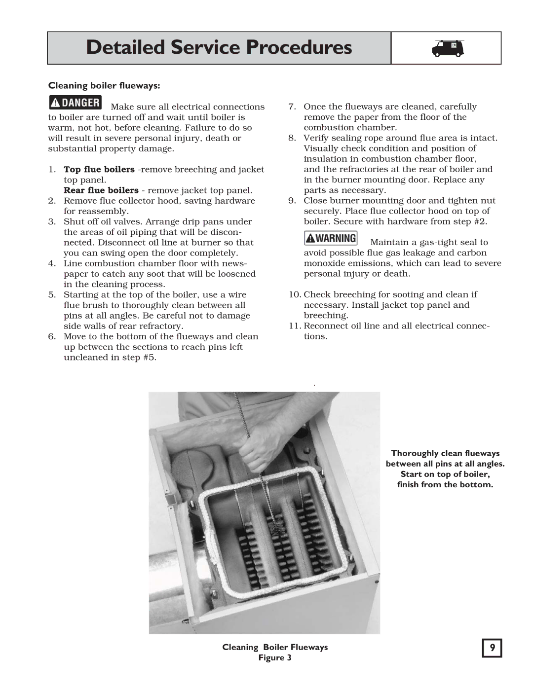 Weil-McLain WGO manual Detailed Service Procedures, Cleaning boiler flueways 