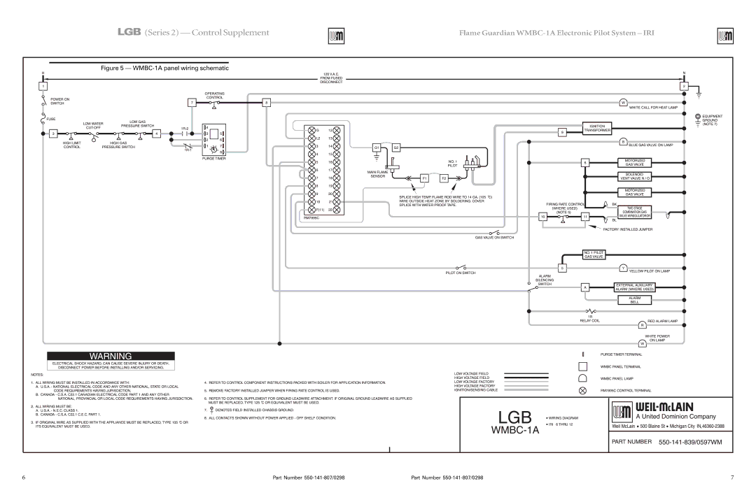 Weil-McLain manual WMBC-1A panel wiring schematic 