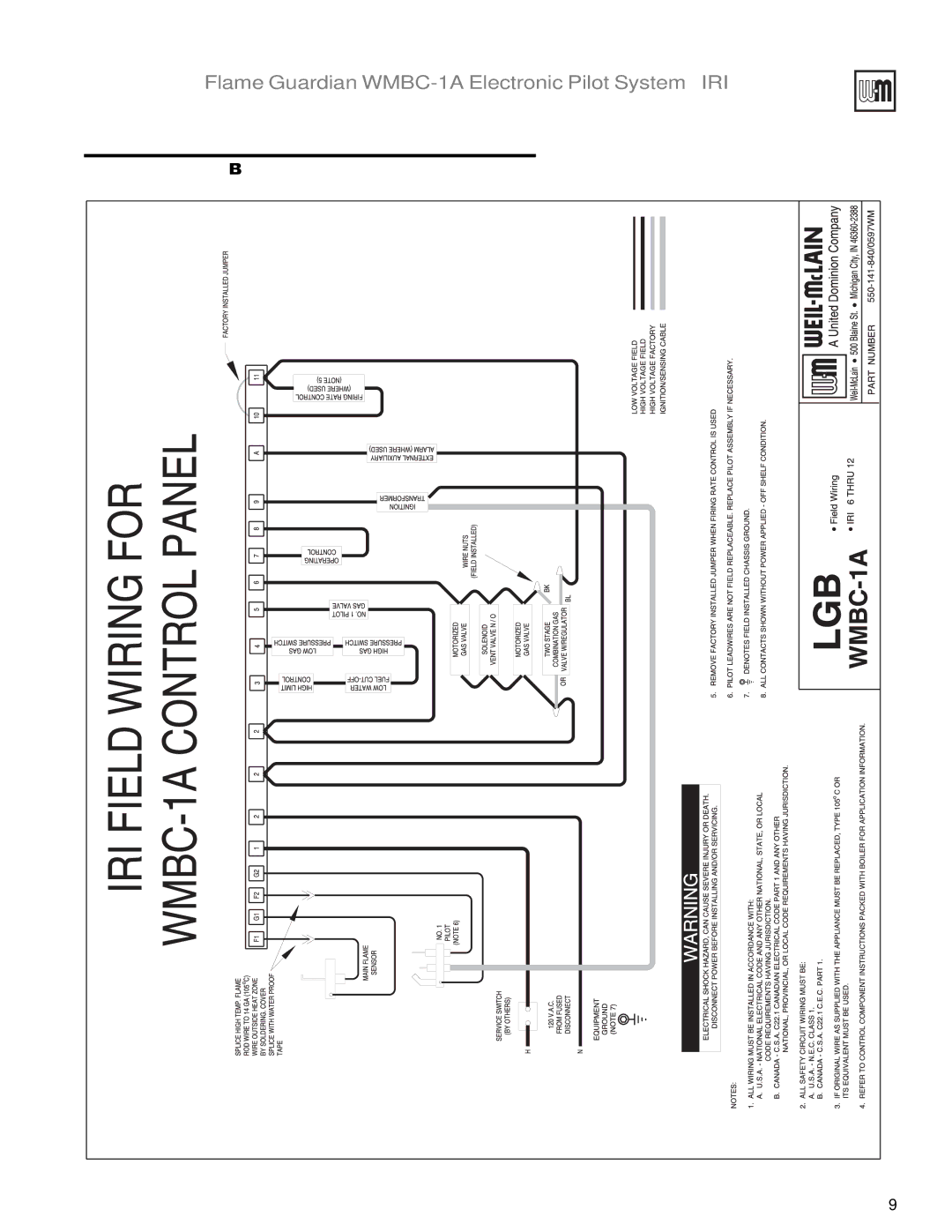 Weil-McLain manual WMBC-1A field wiring diagram 