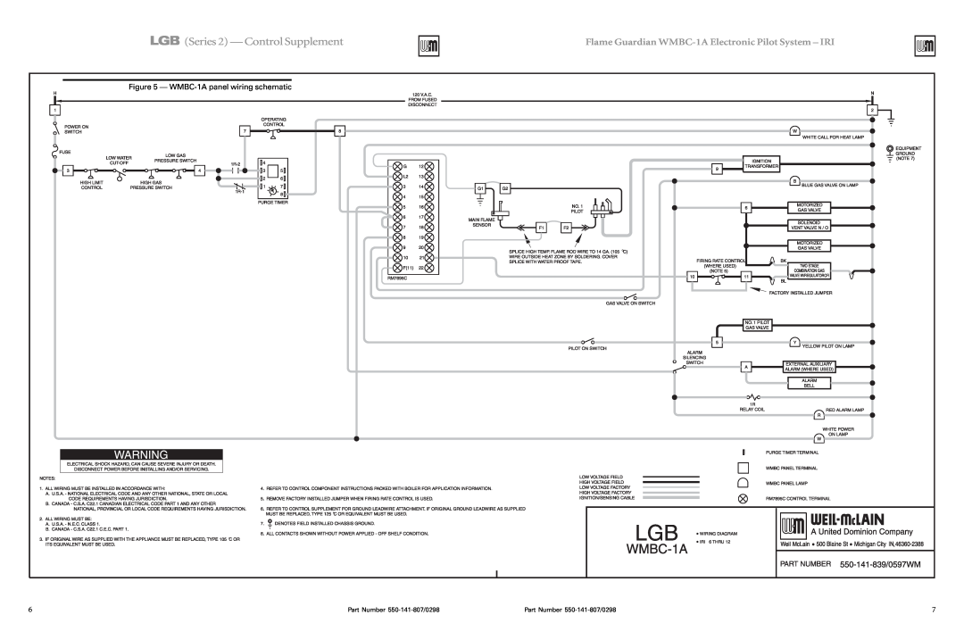 Weil-McLain manual WMBC-1Apanel wiring schematic, LGB Series 2 - Control Supplement 