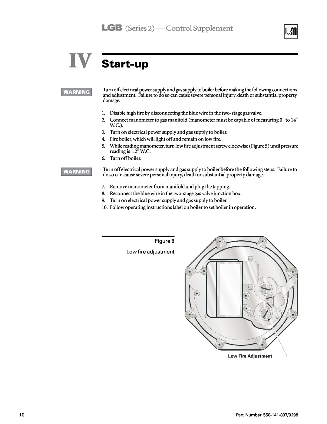 Weil-McLain WMBC-1A manual IV Start-up, LGB Series 2 - Control Supplement 