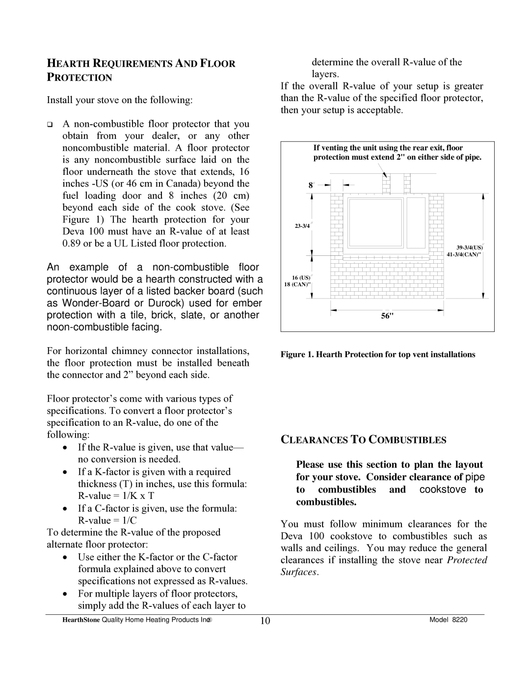 Weiman Products Deva 100 owner manual Hearth Requirements and Floor Protection 