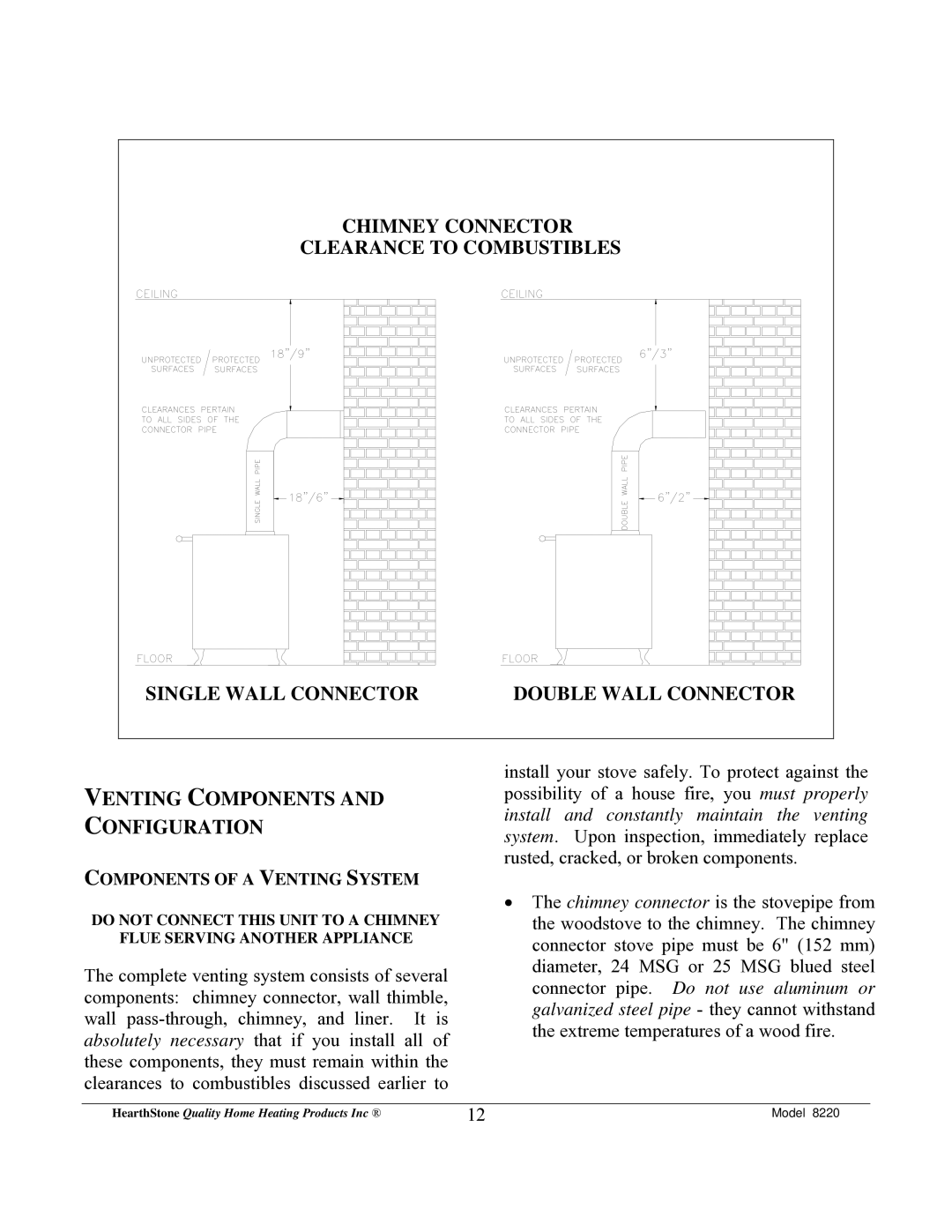 Weiman Products Deva 100 owner manual Chimney Connector 